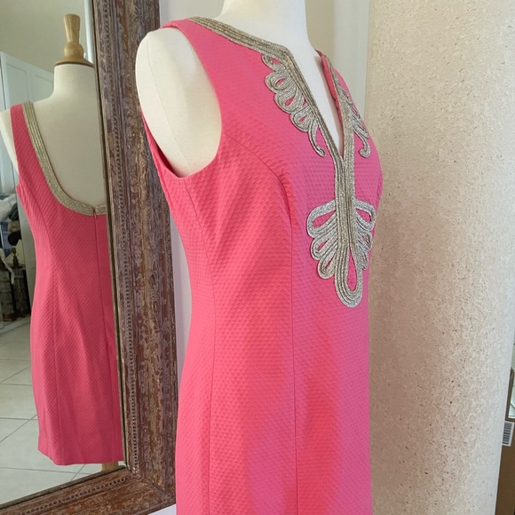 NWT Lilly Pulitzer Janice Shift Dress Hotty Pink Gold Embroidered Size 6 - Picture 4 of 8